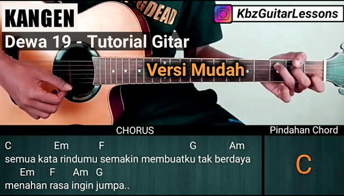 Kunci Gitar Dewa 19 Kangen chord Gampang